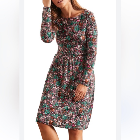 Boden Green and Pink Floral Long Sleeve Dress - Picture 3 of 6